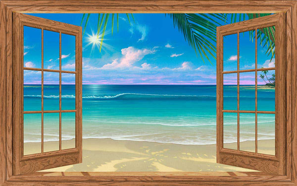 Beach wood frame Window Mural